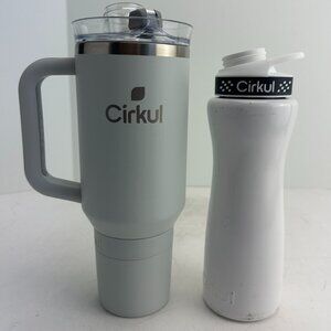 Lot of 2 Cirkul Stainless Steel Metal White/grey 22oz & 40oz Water Bottles